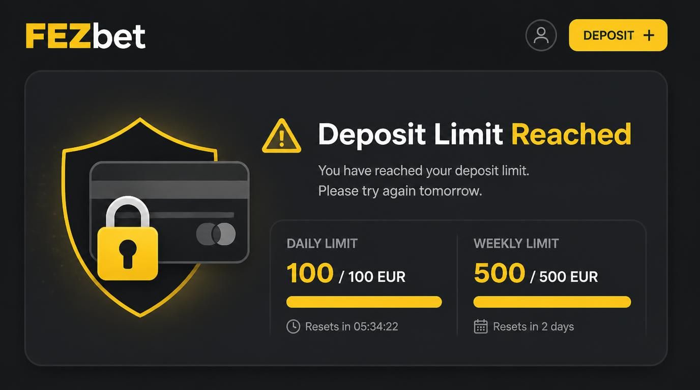 Ekran z komunikatem „Deposit Limit Reached” i ikoną blokady bankowej