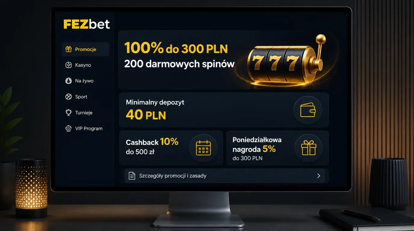Panel bonusów kasyna z ofertą 100% do 300 PLN, 200 darmowymi spinami i cotygodniowymi nagrodami